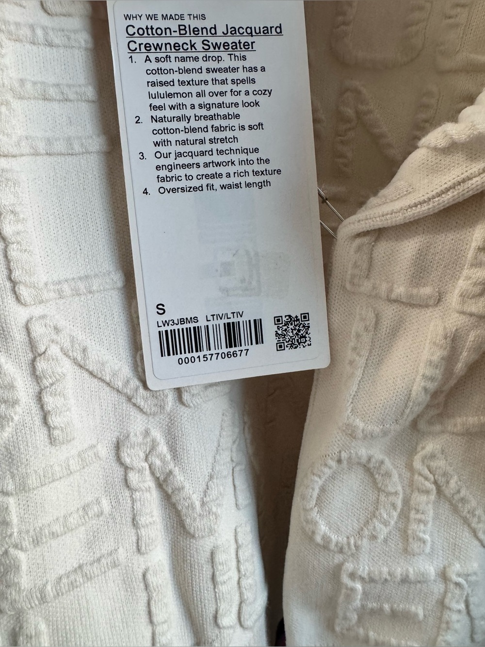 Lululemon Cotton-Blend Jacquard Crewneck Sweater Light Ivory - Picture 8 of 8